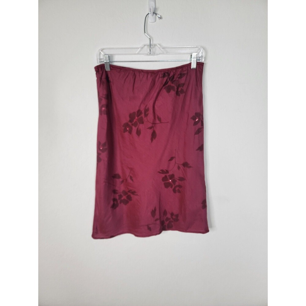 Vintage Espirit Silk Skirt Berry Red Floral Dainty Sequins Vtg Size 5/6 90s Y2K - Picture 3 of 16
